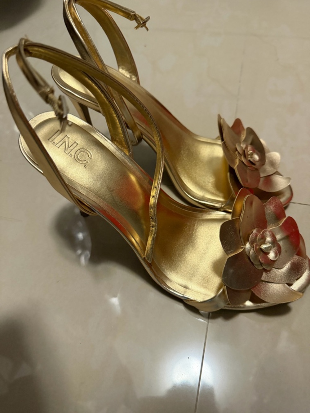 INC Gold Floral Heels
